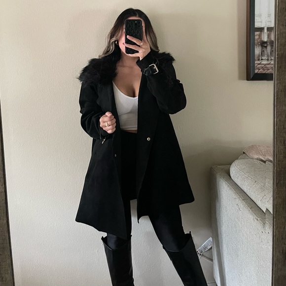 Simply Styled black suede faux fur coat - Picture 5 of 8